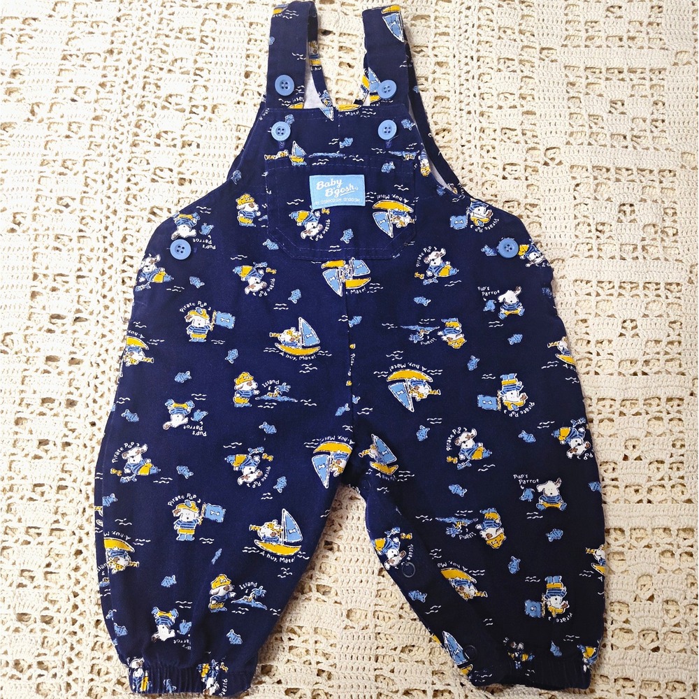 Vintage OshKosh B'gosh Vestbac Overalls 3-6 Months Navy Blue Pirate Puppy USA